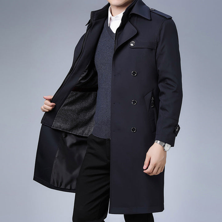 Herr Klassisk Vattenavvisande Trenchcoat med Dubbel Knapp Row och Epaulettes