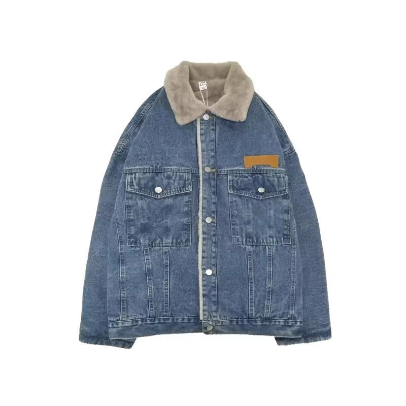 Dam Avslappnad Denimjacka med Fleece Foder