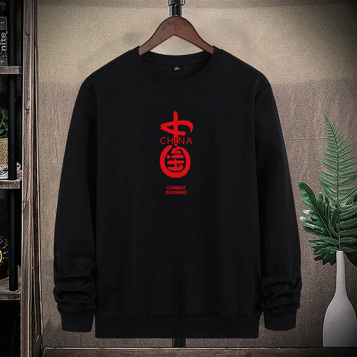 Herr College-Tröja med Round Neck, Bomullsblandning och Prominent Fram Tryck