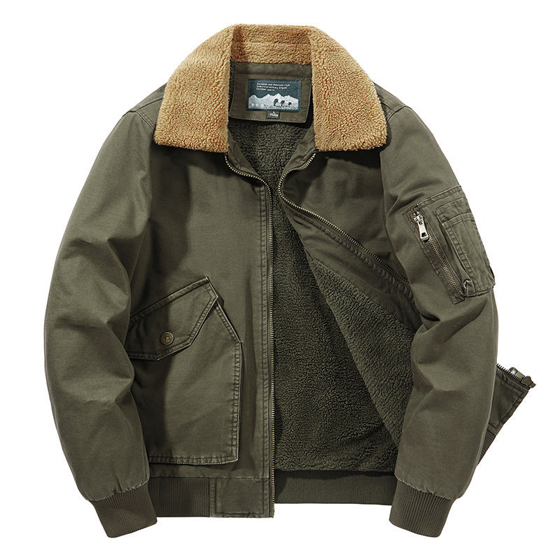 Herr Aviator Blouson Tillverkad av Canvas med Sherpa Krage, Teddy Fleece Inre Foder, och Multifunctional Fickor