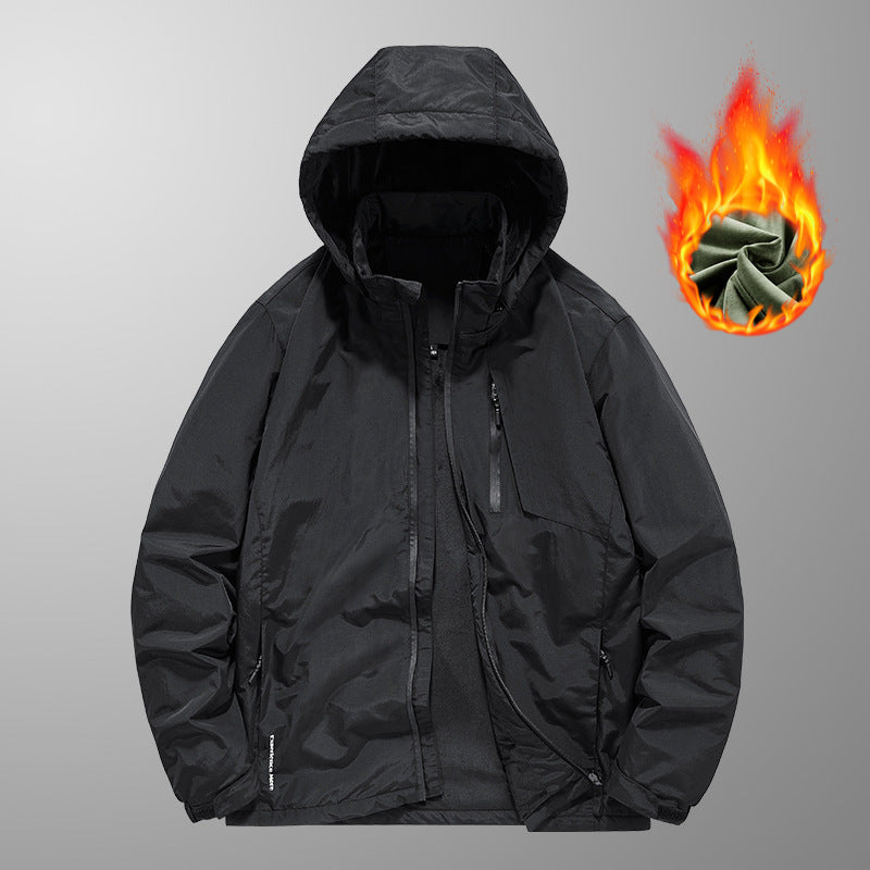 Herr Wind och Water-Repellent Lätt Jacka med Huva med Thermo Inner Foder och Concealed Dragkedja