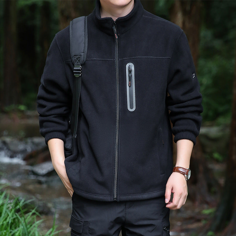 Herr Fleece Utomhus Jacka med Hel Dragkedja, Hög Krage, och Vattenavvisande Zip Ficka