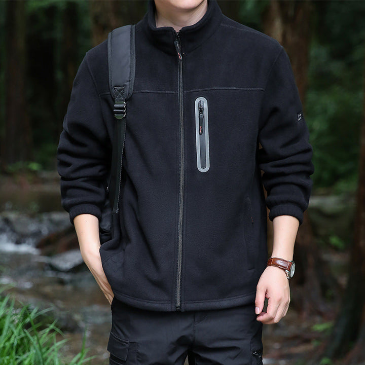 Herr Fleece Utomhus Jacka med Hel Dragkedja, Hög Krage, och Vattenavvisande Zip Ficka