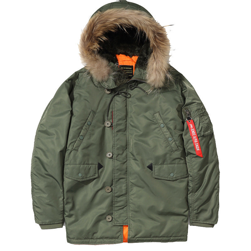 Herr Kraftig Termisk Parka i Expedition Stil med Faux Fur Huva och Multi-Pockets