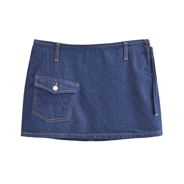Dam lätt jeansjacka med rund hals, Full knäppning och Patch bröstfickor