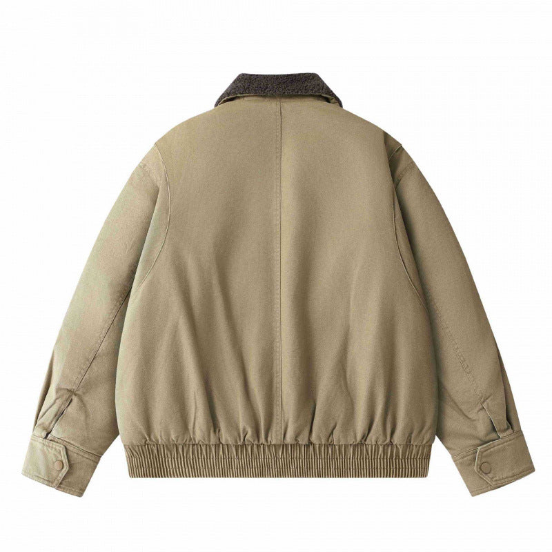 Herr short-cut canvas aviator jacka med Sherpa krage och flerafunction fickor