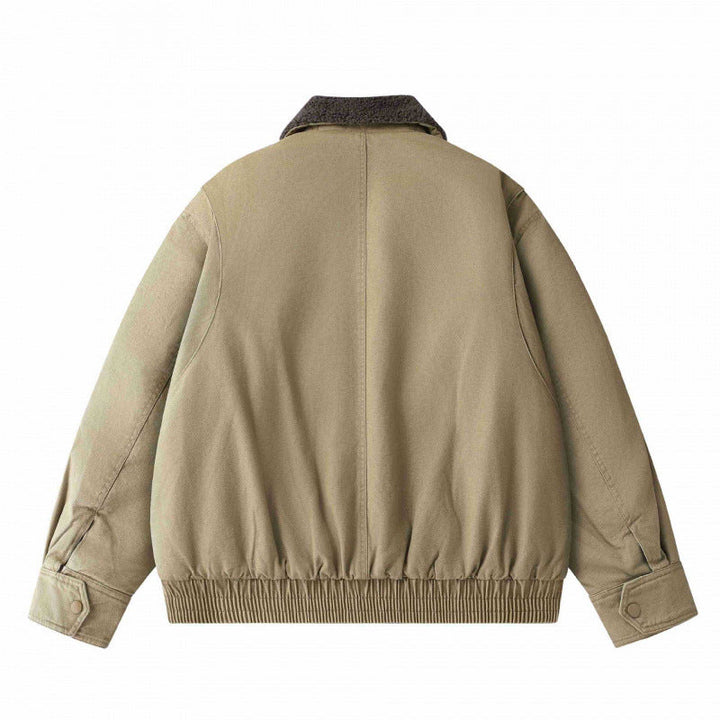 Herr short-cut canvas aviator jacka med Sherpa krage och flerafunction fickor