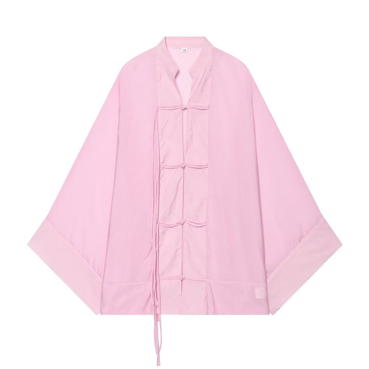 Dam Oversize Kimono Jacka med Dekorativ Knot Closures och Flowing Satin Look