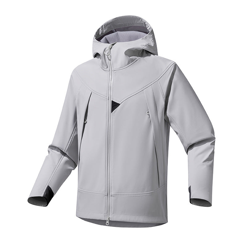 Herr Technical Softshell Utomhus Jacka med Huva Vindskyddande Stretch och Tvåvägsdragkedja
