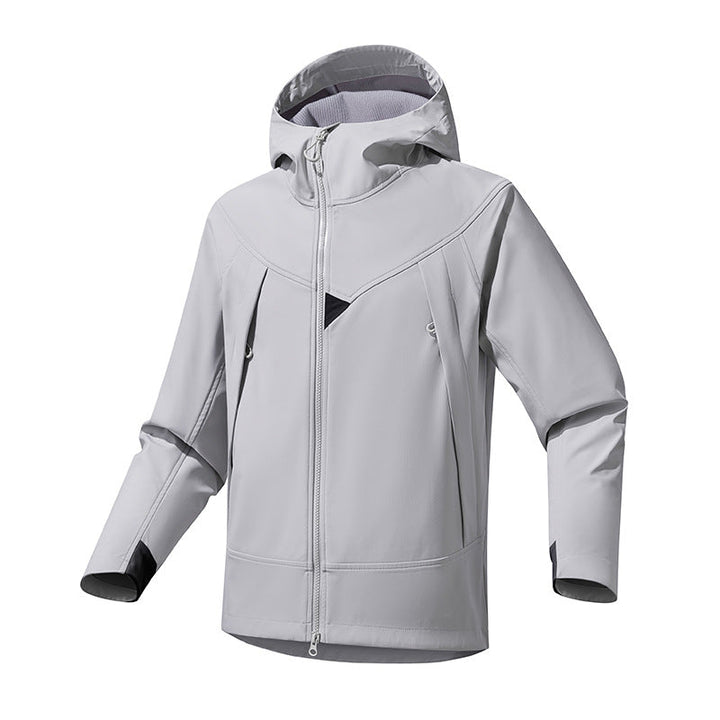 Herr Technical Softshell Utomhus Jacka med Huva Vindskyddande Stretch och Tvåvägsdragkedja