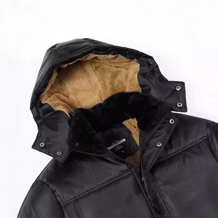 Herr Long Termisk Insulated Quiltad Parka med Teddyfoder, Huva, och Lock Fickor