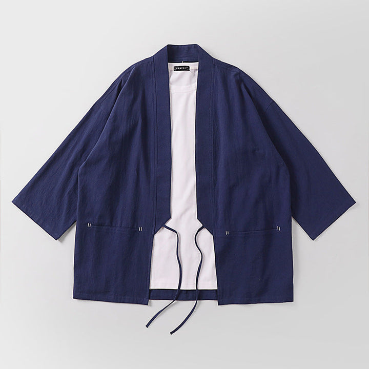 Unisex Kimono-Haori-jacka med knytband och three-quarter ärmar
