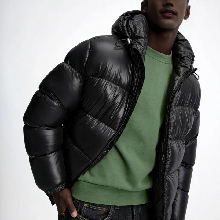 Dam oversize kviltad jacka med huva och Glossy Finish