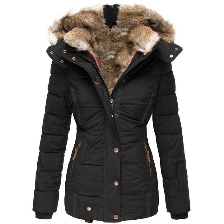 Dam vadderad parka med figurnära skärning och faux fur huva