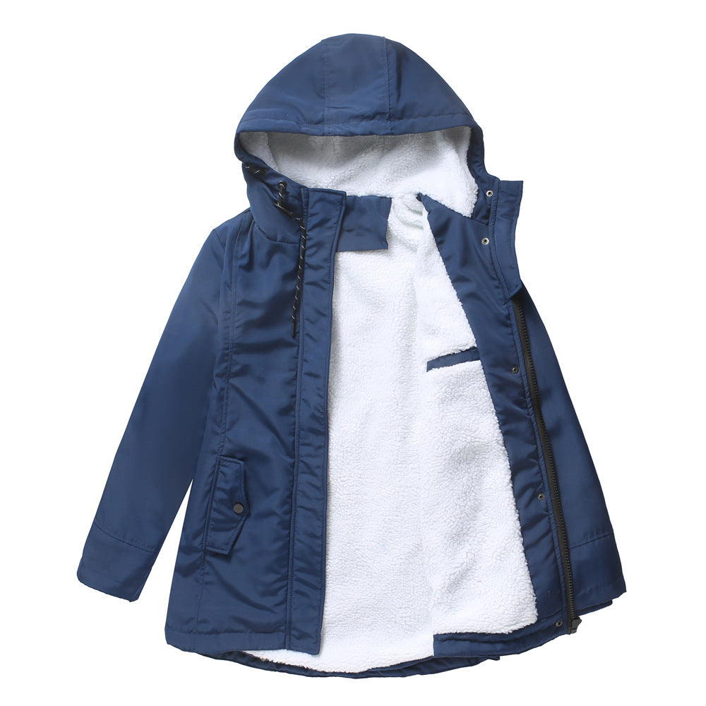 Dam vadderad vinter parka med teddy fleece foder och huva
