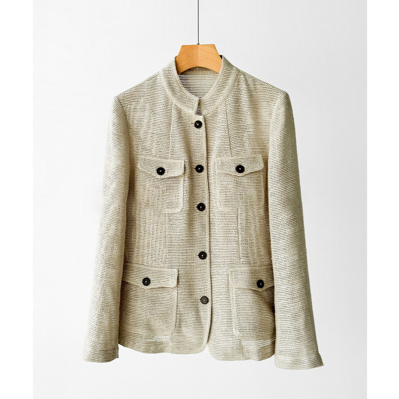 Dam modern Boucle jacka med praktiska fickor