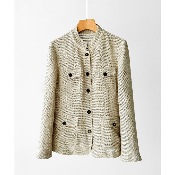 Dam modern Boucle jacka med praktiska fickor