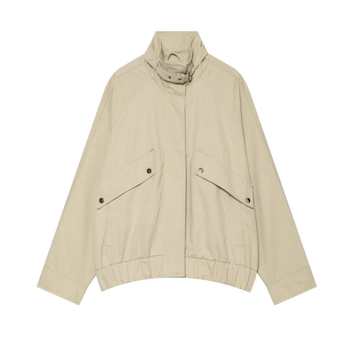 Dam 10+ Shortened Utility Blouson Jacka med Hög Stå Krage och Waist Band