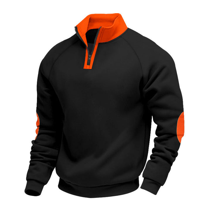Herr Halv Dragkedja Fleece Pullover med Ståkrage Raglanärmar och Elbow Lappar
