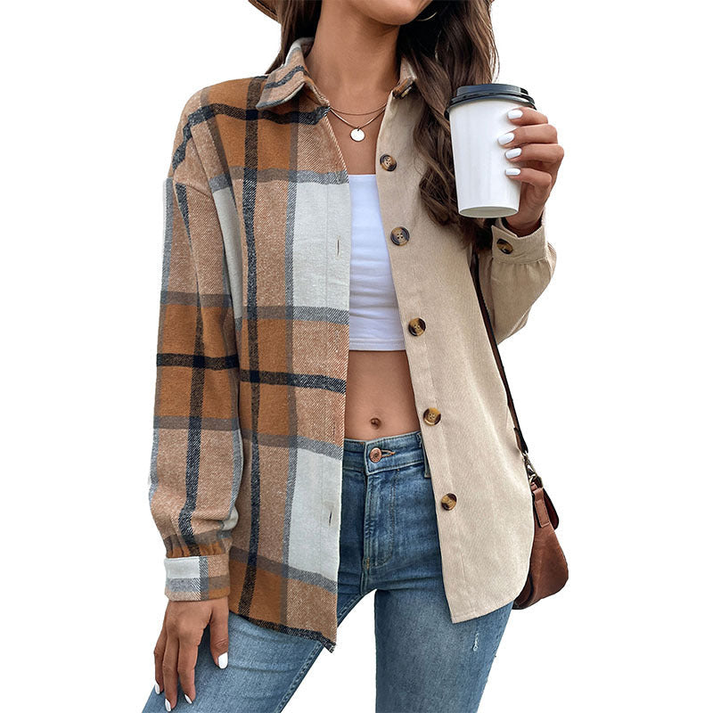 Dam Skjorta Jacka i Two-Tone Check och Manchester Mix med Oversized Skärning
