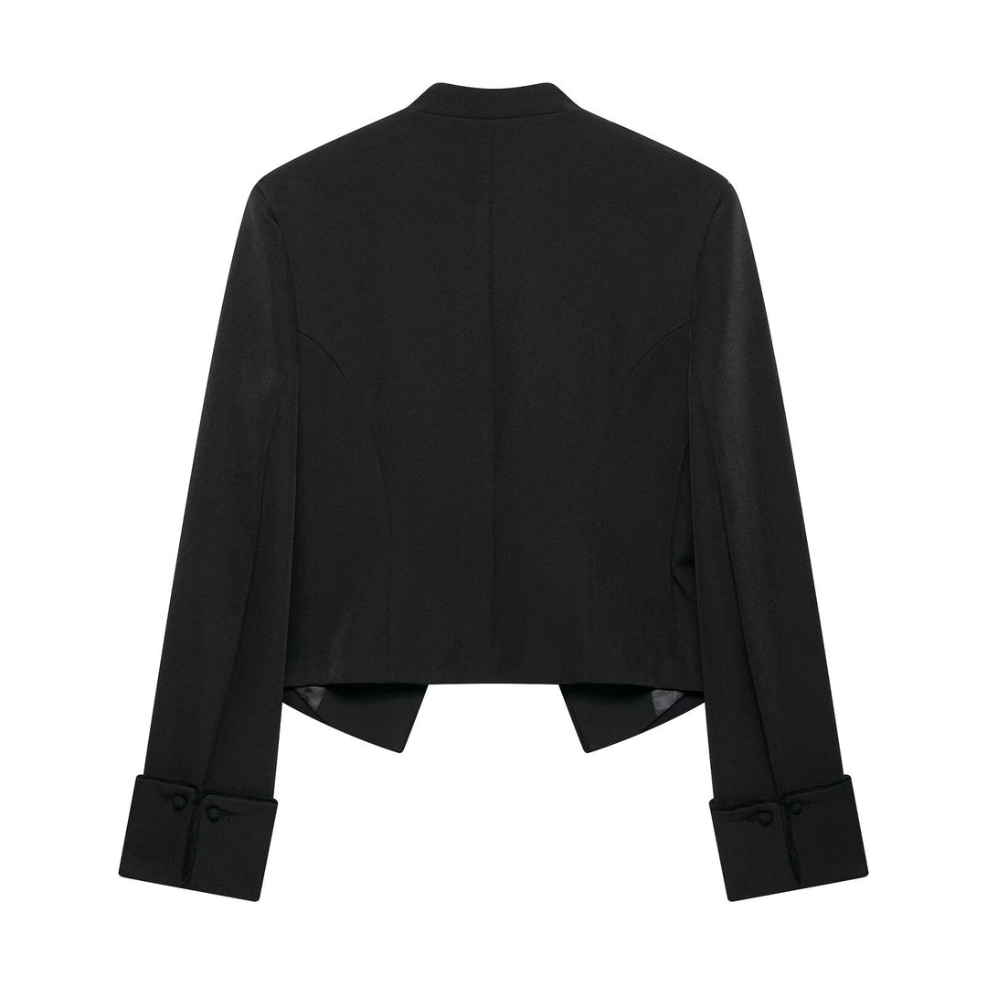 Dam Kort Military-Inspired Bolero Jacka med Stå Krage och Dekorativ Cords