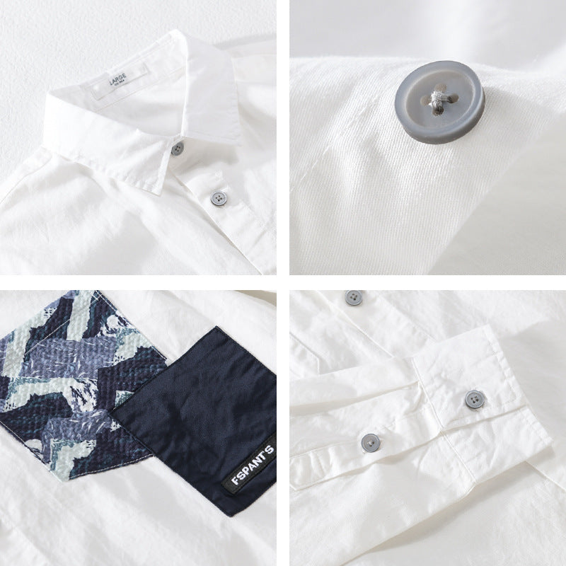 Herr Lätt Bomull Overshirt med Contrasted Utanpå Bröstficka i Layering Stil