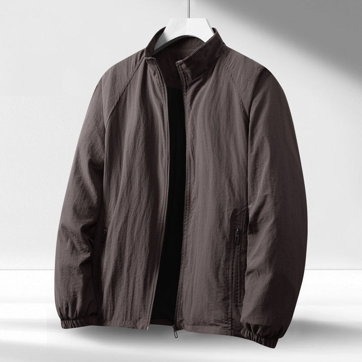 Herr Lätt Vindskyddande Zip-Up Blouson Jacka med Stående Krage och Elastisk Muddar