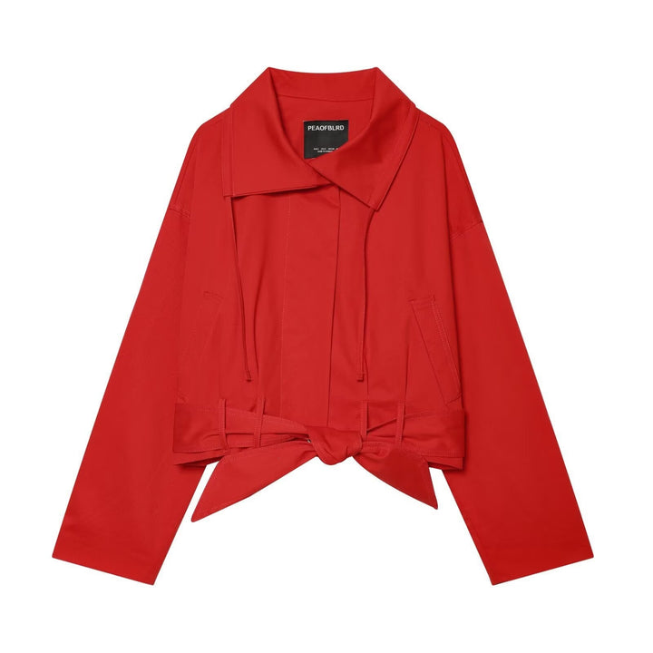 Dam kort trenchcoat med dragsko, Knot bälte och Distinctive Stand krage