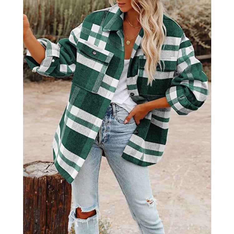 Dam Oversize Check Shirt jacka med bröstfickor och mjuk Flannel