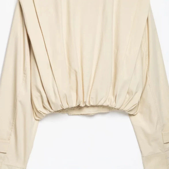 Dam Kort Trenchcoat med Double-Breasted Knapp Knäppning, Hög Stå Krage och Tailored Elastic Waistband