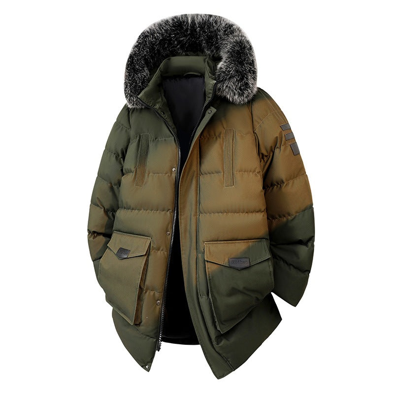 Herr Quiltad Parkas i Duffle Stil med Huva och Stora Lockfickor