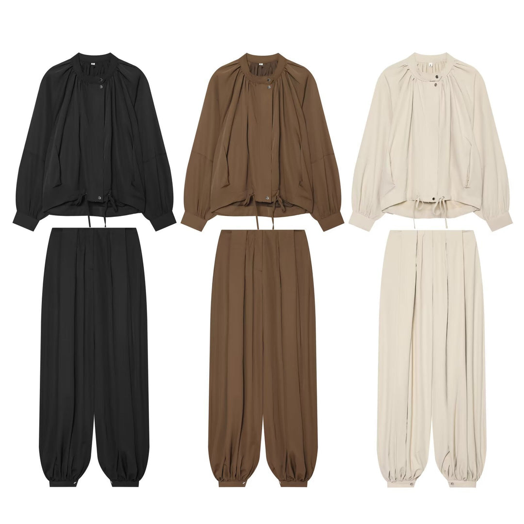 Dam Lätt Blouson Jacka med Round Neck, Gathered Yoke och Drawstring