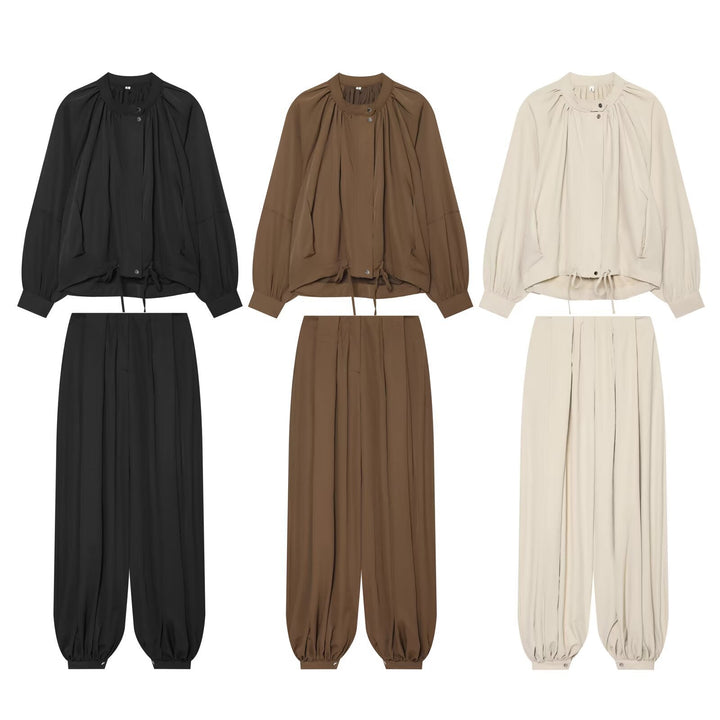 Dam Lätt Blouson Jacka med Round Neck, Gathered Yoke och Drawstring
