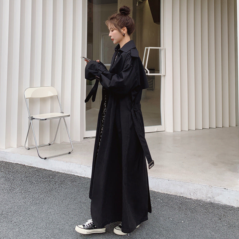 Dam lång Double-Breasted trenchcoat med midjebälte, Storm Flap, och bred oversized skärning