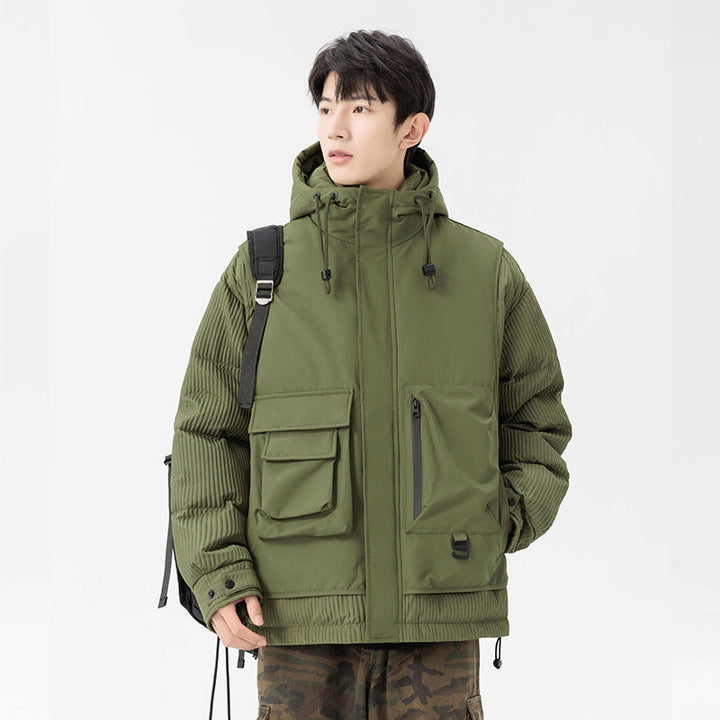 Herr Vadderad Winterjacke med Huva, Quiltad Ärmel och Cargo-Taschen