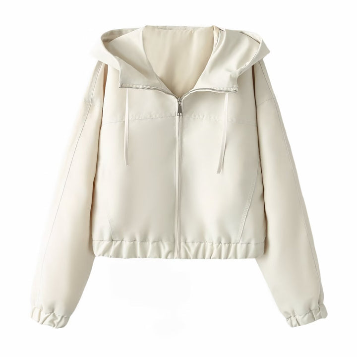 Dam Kort Kort Blouson med Huva, Dragkedja, och Elastic Nederkant