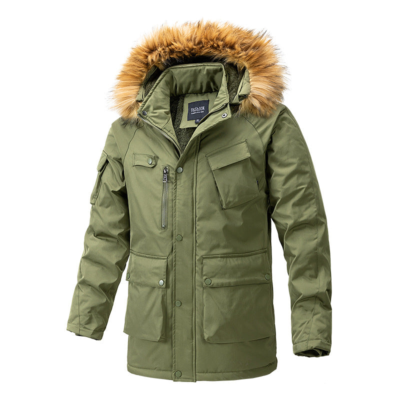 Herr Canvas Parkas med Sherpa Foder, Extended Skärning och Funktion Arm Ficka