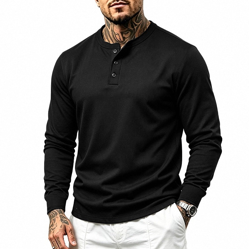 Herr Smal-Passform Termisk Lång Ärm med 3-Knapp Henley Neck