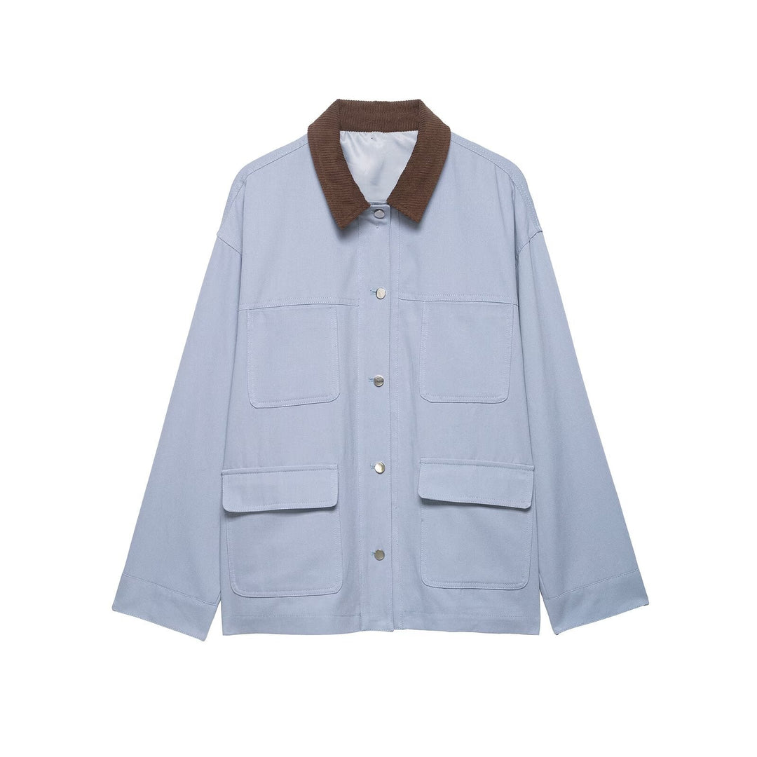 Dam Oversize Utilityjacka med Cord Krage och Patch Fickor