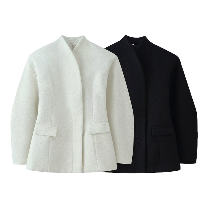 Dam Collarless Boucléjacka med Tailored Darts och Lock Fickor