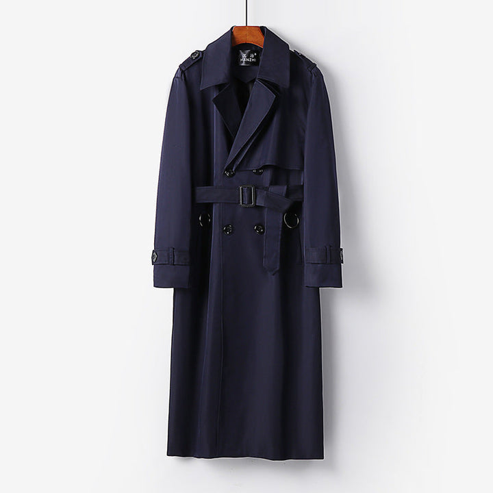 Herr Elegant Ankle-Length Trench Kappa med Dold Knappslå och Midja Bälte
