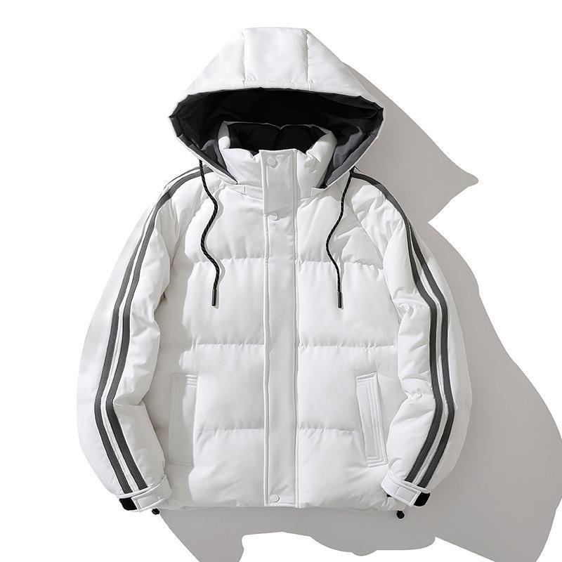 Unisex vadderad med huva jacka med dragsko och kontrast Stripes