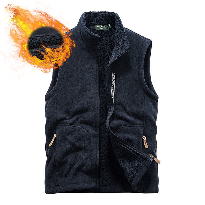 Herr Fleece Väst med Teddyfoder, Stående Krage och Zip Fickor
