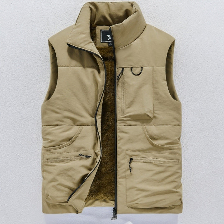 Herr Sleeveless Utility Vadderad Väst med Teddyfoder och Hög Krage