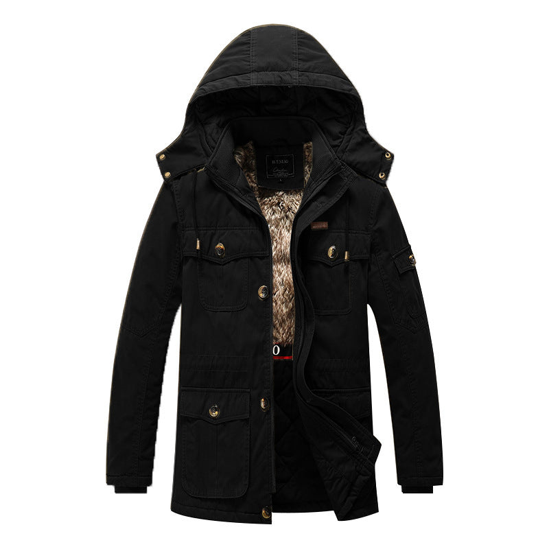 Herr Canvas Parka med Quiltad Termisk Foder, Faux Fur Inre Foder, och Huva