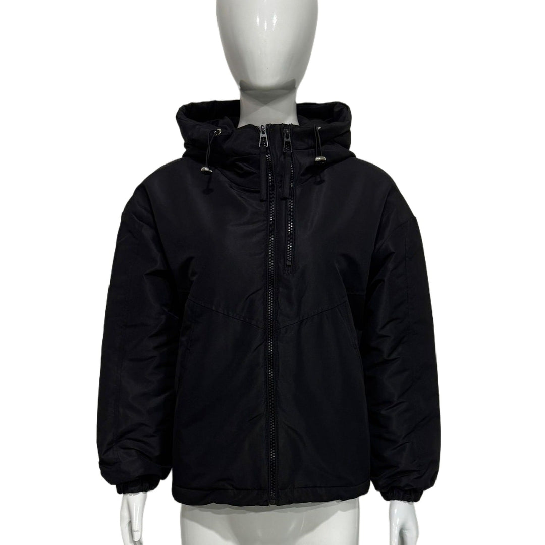 Dam vadderad Hooded jacka med Drawstring, Double Front dragkedja och elastiska muddar