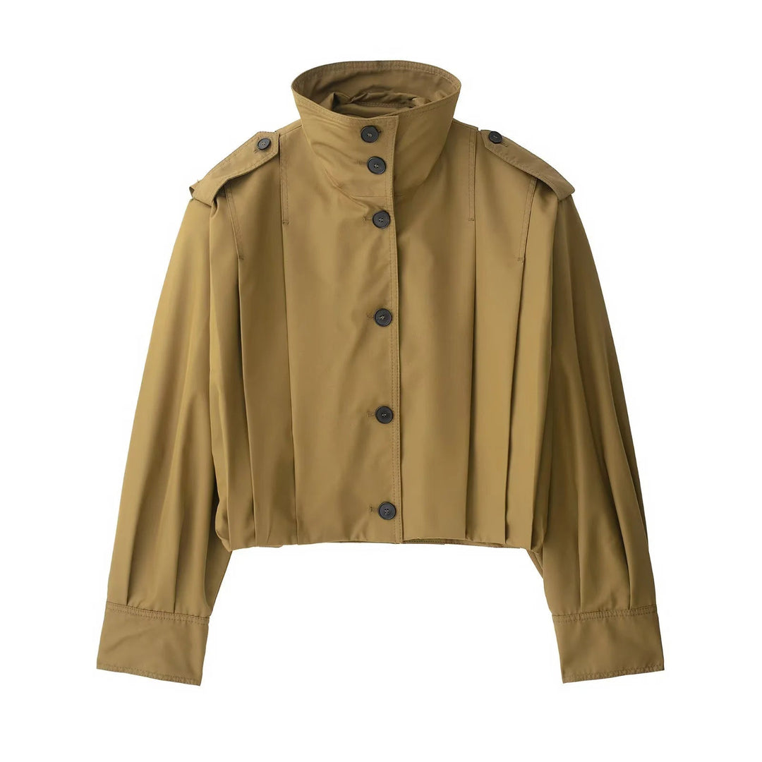Dam cropped trench cape med dropped axlar och decorative epaulettes