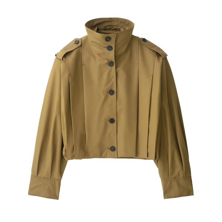 Dam cropped trench cape med dropped axlar och decorative epaulettes