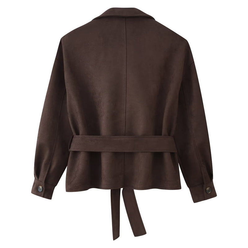 Dam kort trenchcoat in mocka look med Ties och Epaulettes