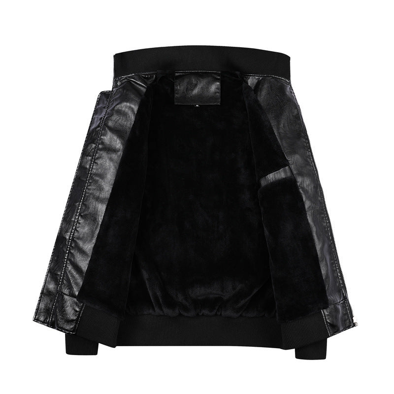 Herr Heritage Läder Blouson i Läder Look med Militär Patch Detaljer och Ribbad Krage